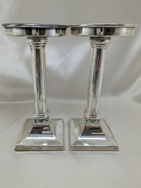 Dark Gray Set of 2 Candle Stick Holders Sterling Silver Weighted Decorative