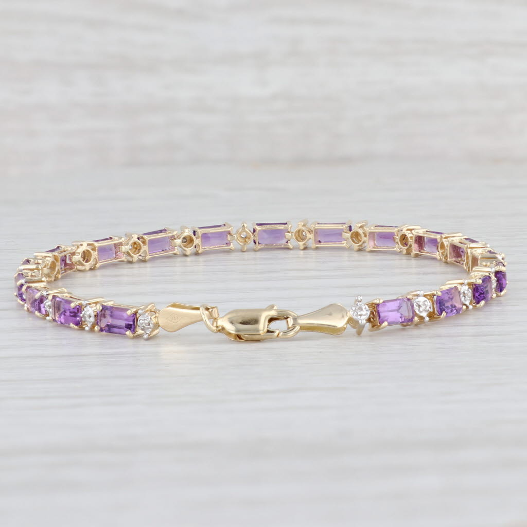 Light Gray New 5.55ctw Amethyst Diamond Tennis Bracelet 14k Gold 7" 4mm February Birthstone