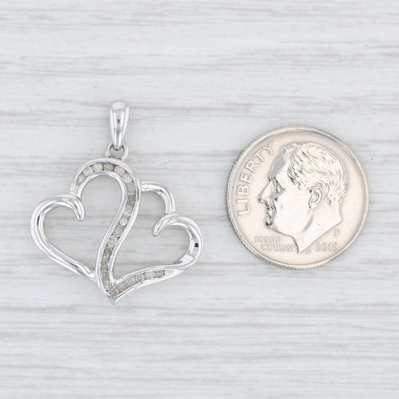 Light Gray 2 Hearts Diamond Pendant Sterling Silver 925