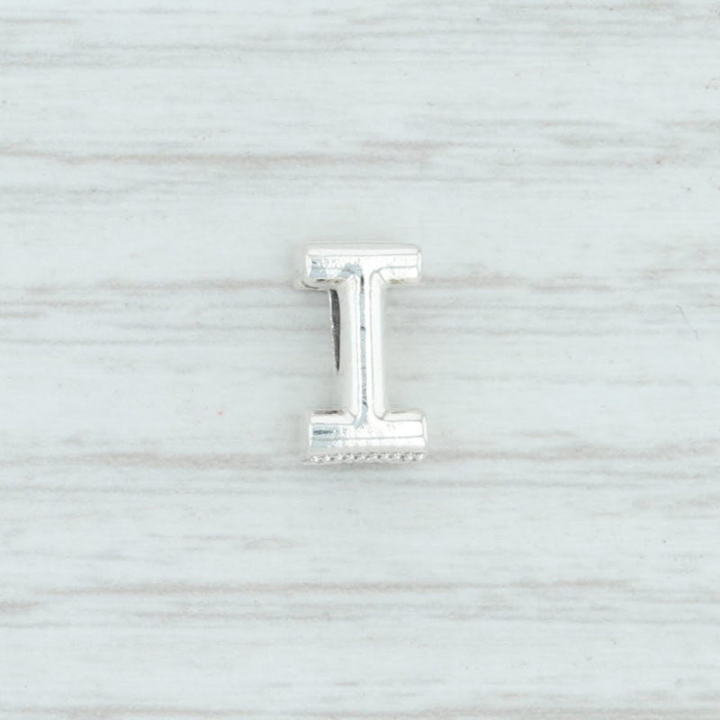Light Gray New Authentic Pandora Letter I Charm 797463 Sterling Silver Pave "I" Bead