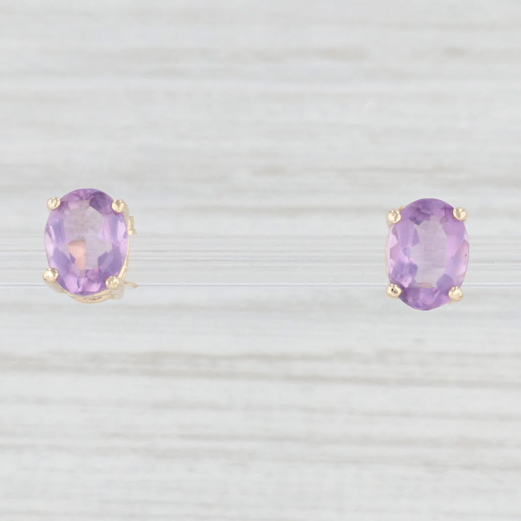 Light Gray 2.05ctw Oval Amethyst Stud Earrings 14k Yellow Gold February Birthstone