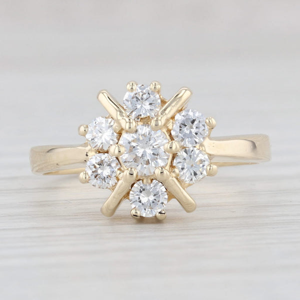 Light Gray 0.86 Diamond Cluster Flower Ring 14k Yellow Gold Size 9.25 Engagement