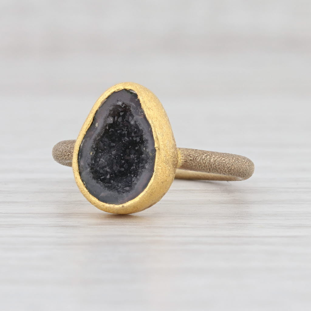 Light Gray New Nina Nguyen Black Druzy Geode Ring Sterling Silver 22k Gold Vermeil Size 7