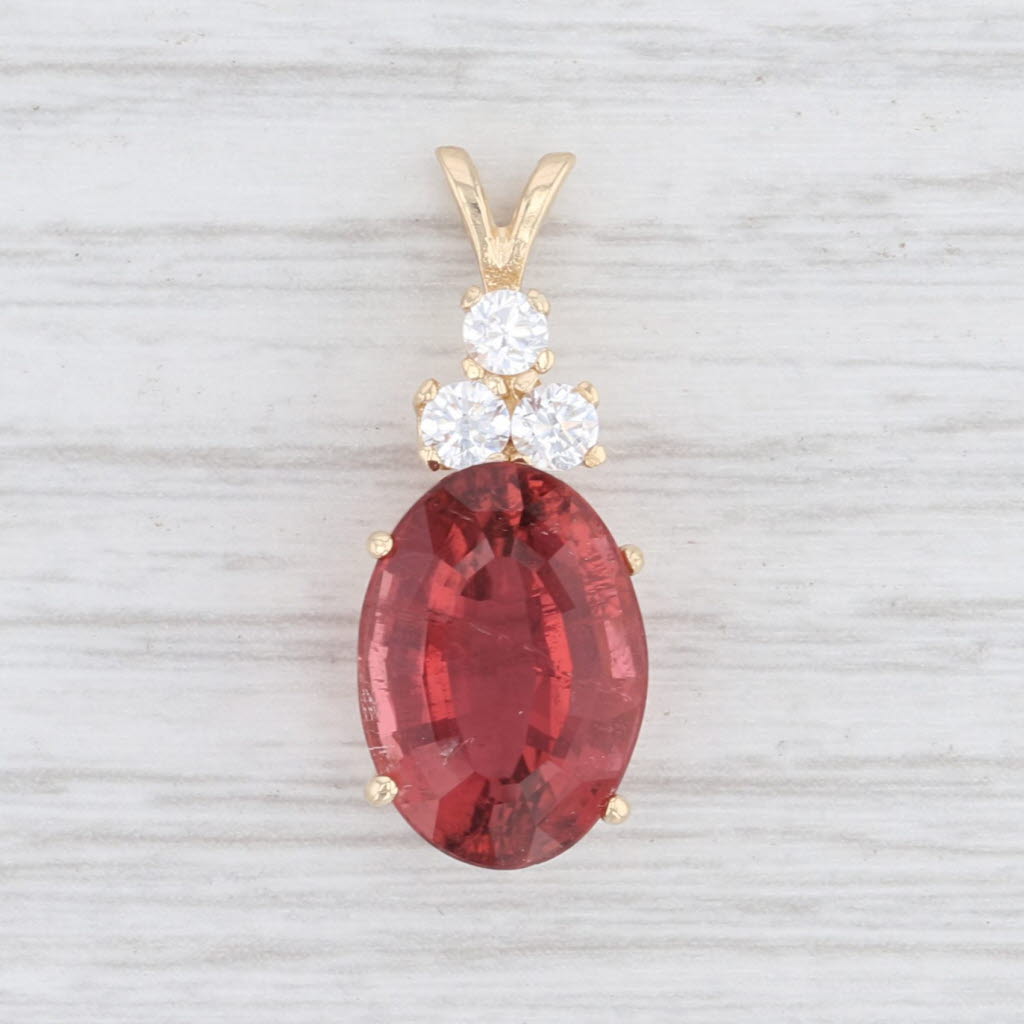 Light Gray 2.55ctw Pink Tourmaline CZ Pendant 14k Yellow Gold Drop Clear Cubic Zirconias