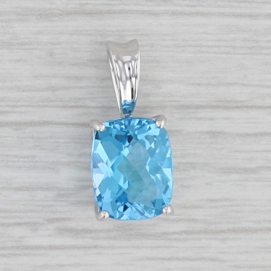 Gray 3.50ct Blue Topaz Pendant 14k White Gold Rectangle Solitaire