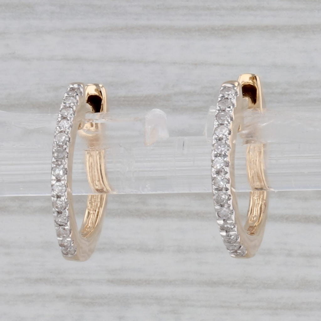 Gray New Diamond Hoop Huggie Earrings 14k Yellow Gold Pierced Round Hoops