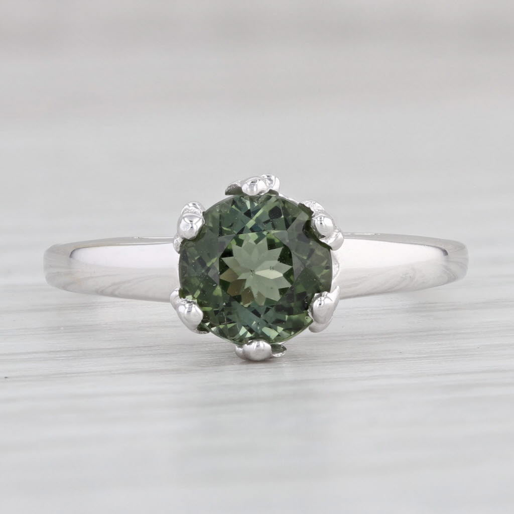 Light Gray 1.46ctw Round Green Tourmaline Solitaire Ring 14k White Gold Sz 7.25 Engagement