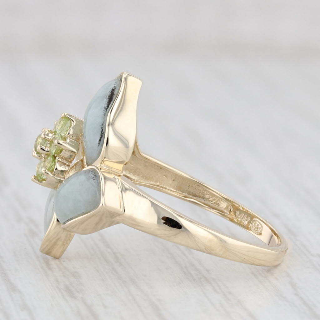 Light Gray Green Jadeite Jade Peridot Ring 14k Yellow Gold Size 8 Cocktail