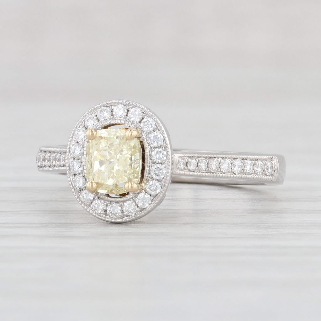 Light Gray 0.98ctw Yellow White Diamond Halo Engagement Ring 18k White Yellow Gold Size 6.5