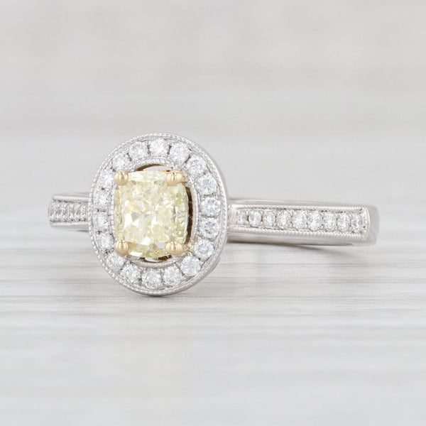 0.98ctw Yellow White Diamond Halo Engagement Ring 18k White Yellow Gold Size 6.5