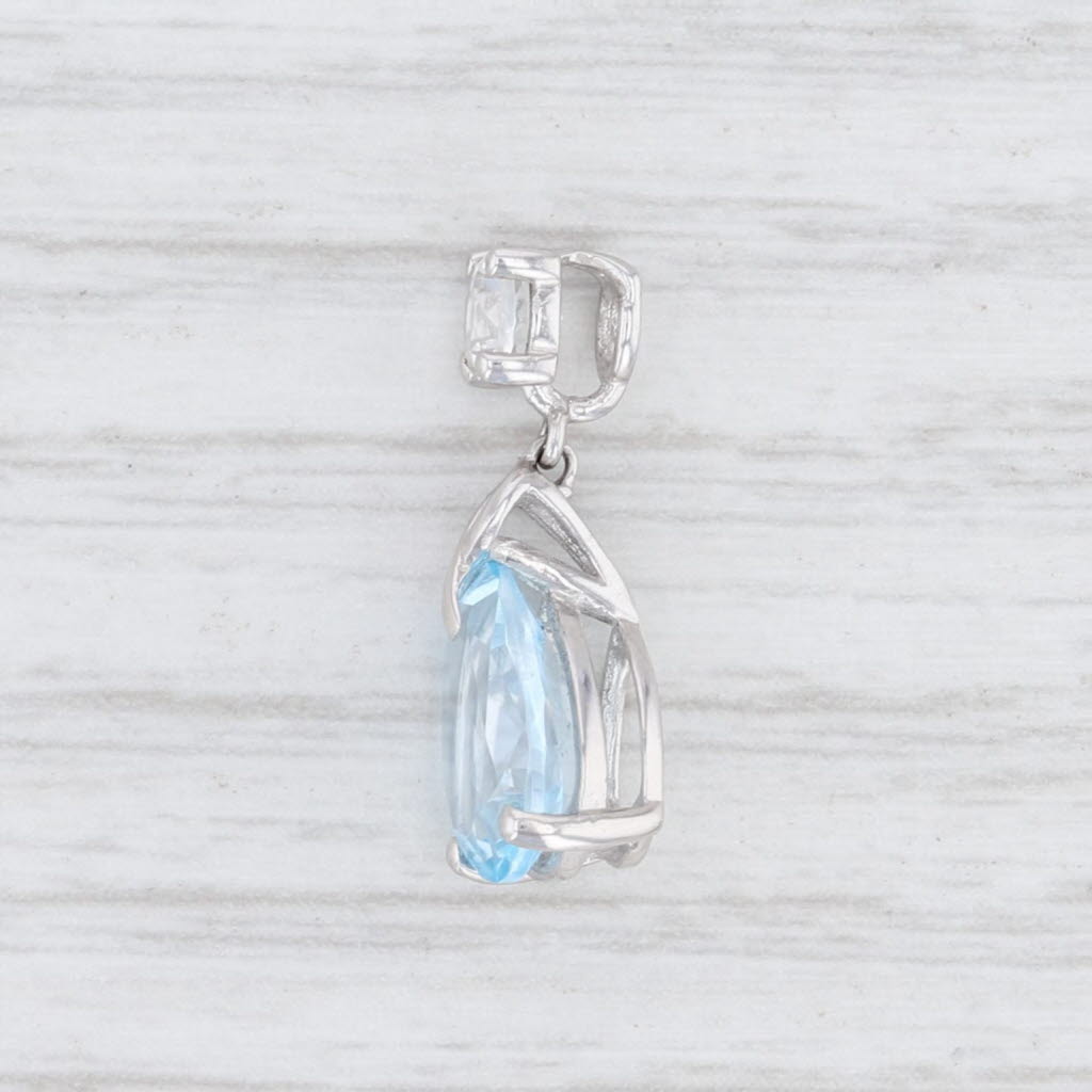 Light Gray New Blue White Topaz Teardrop Pendant 10k White Gold