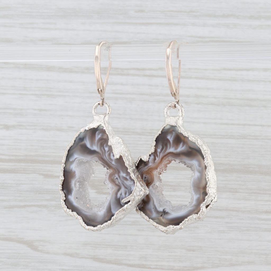 Light Gray New Nina Nguyen Geode Druzy Quartz Dangle Earrings Sterling Silver Hook Posts