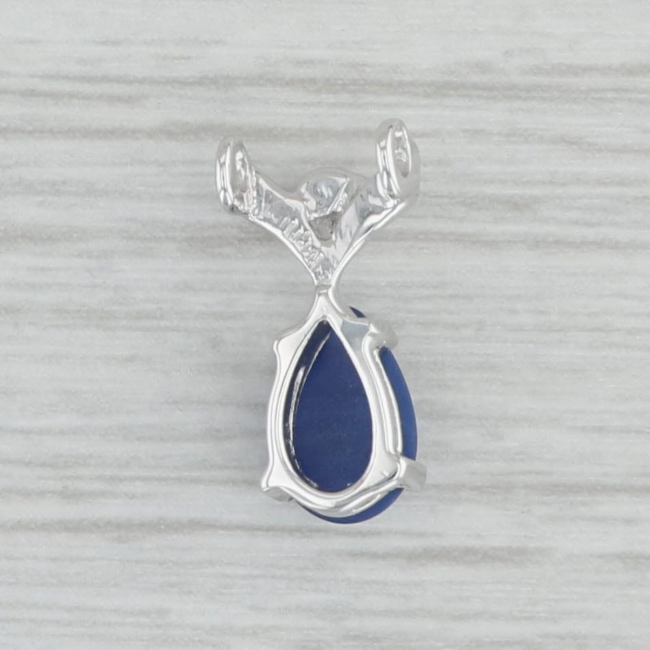 Gray Pear Cabochon Lab Created Star Sapphire Pendant 14k White Gold Diamond