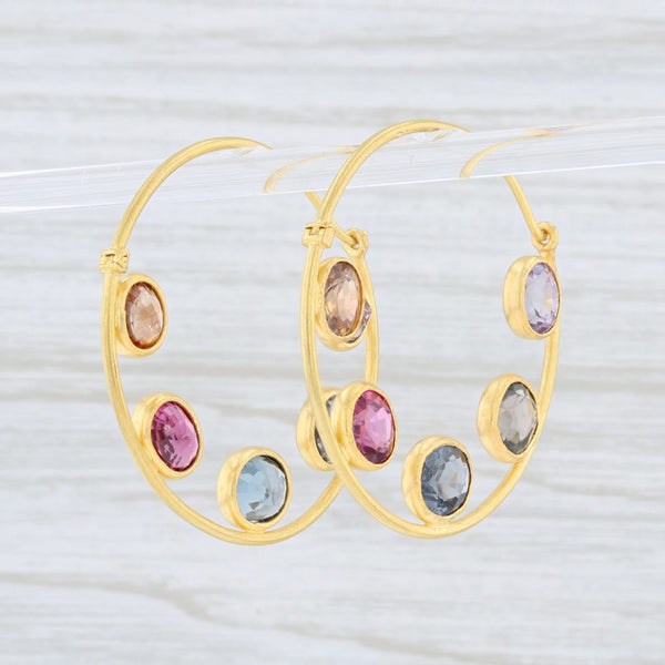 Light Gray Marie Helene de Taillac Gemstone Hoop Earrings 22k Gold Round Hoops Pierced