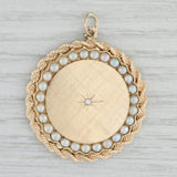 Light Gray Vintage Cultured Pearl Diamond Medallion Pendant 14k Gold Engravable Statement