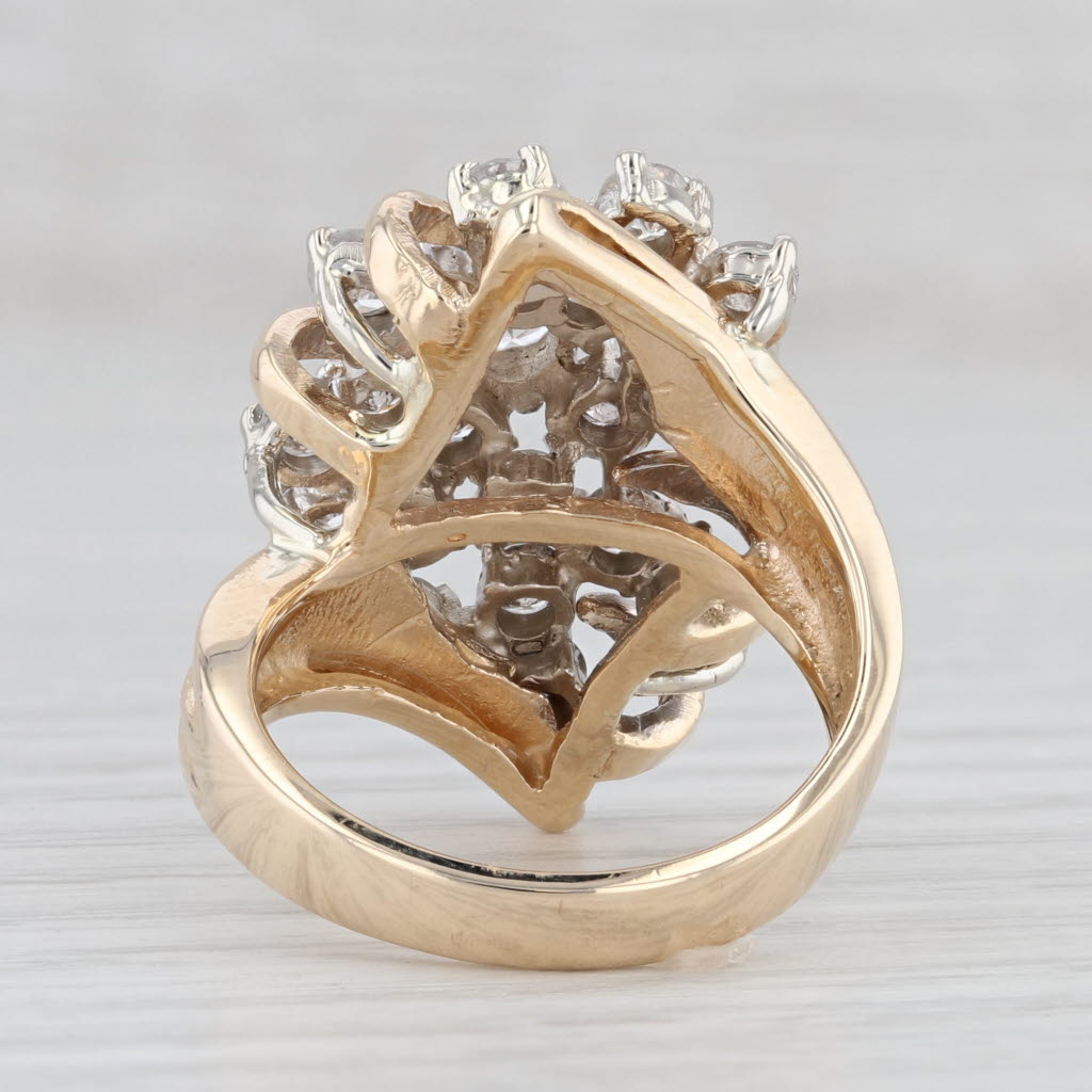 Light Gray 3ctw Diamond Cocktail Ring 14k Yellow Gold Bypass Cluster Size 6.75