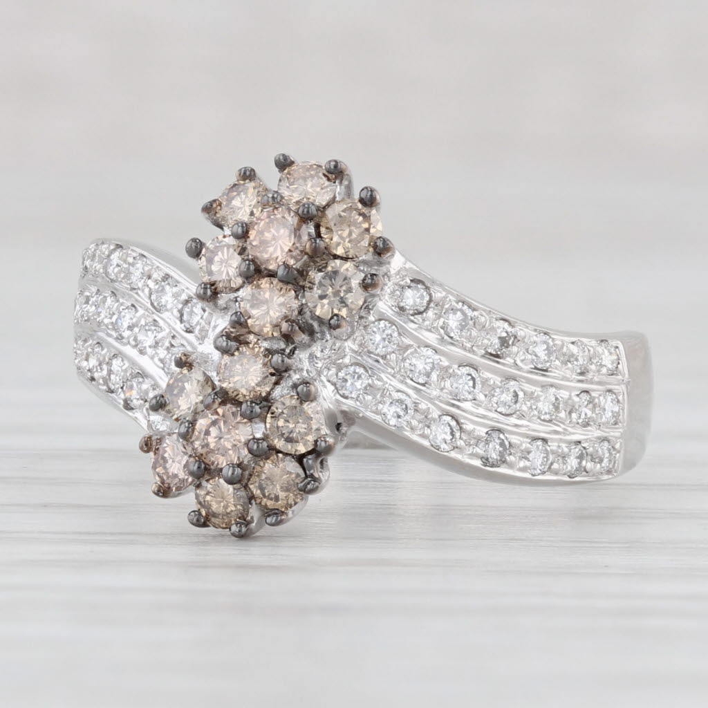 Light Gray 0.67ctw White Champagne Diamond Flower Cluster Bypass Ring 18k White Gold