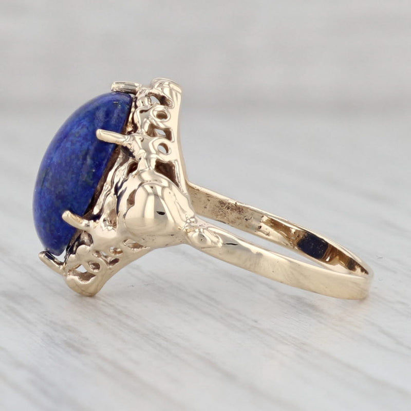 Blue Lapis Lazuli Oval Cabochon Solitaire Ring 10k Yellow Gold Heart Accents 6