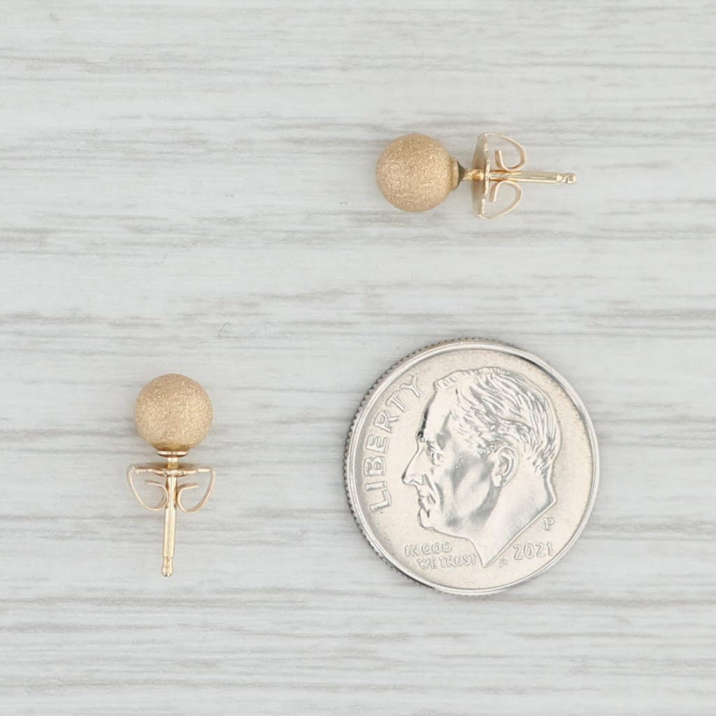 Light Gray Brushed Gold Bead Stud Earrings 14k Yellow Gold Pierced Studs