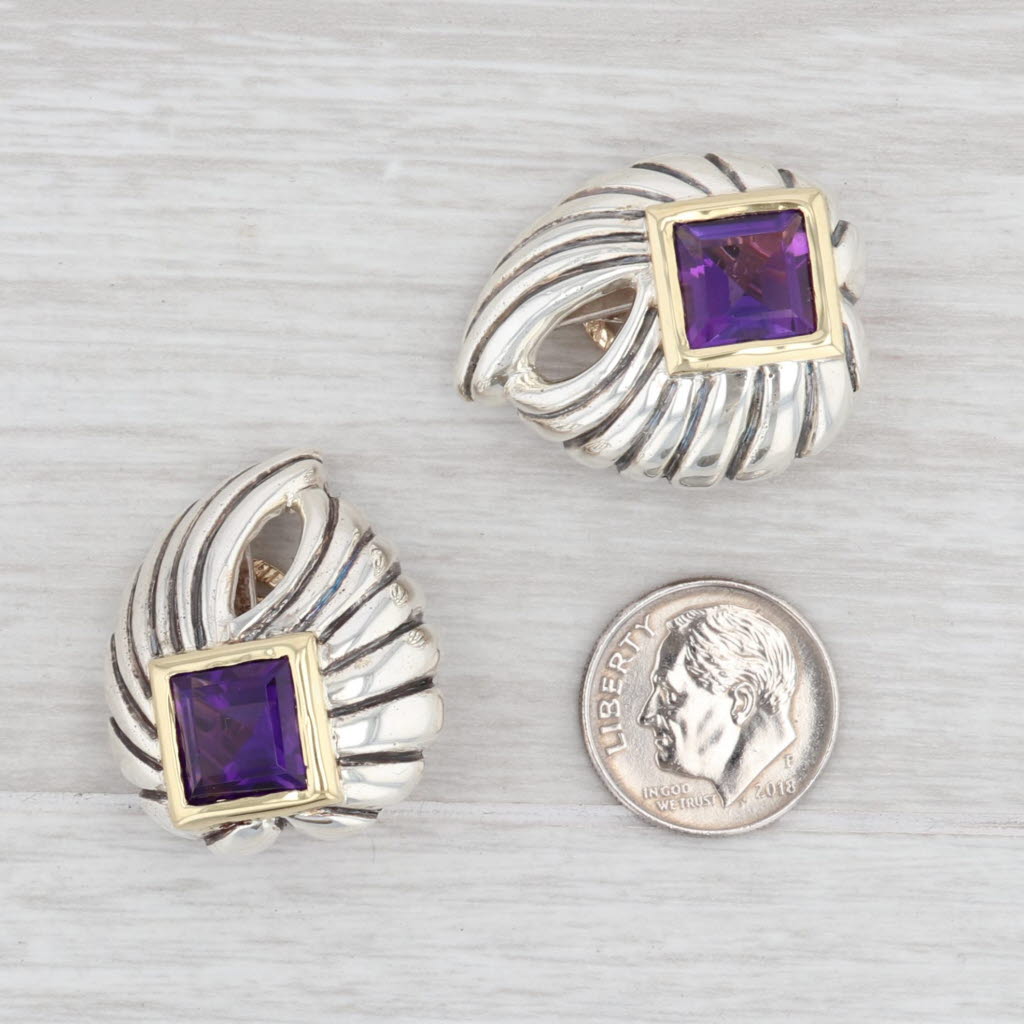 Light Gray 7.25ctw Amethyst Clip-On Earrings 14k Gold Sterling Silver Statement Drops