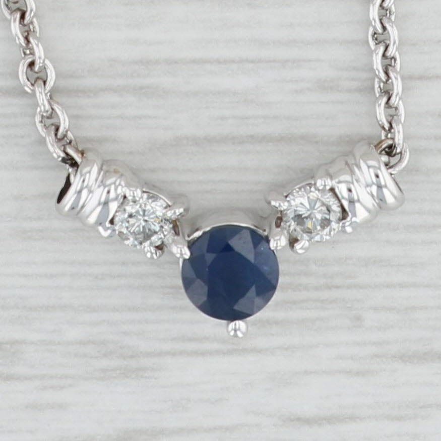 Light Gray 0.77ctw Sapphire Diamond V Necklace 14k White Gold 16.25” Cable Chain