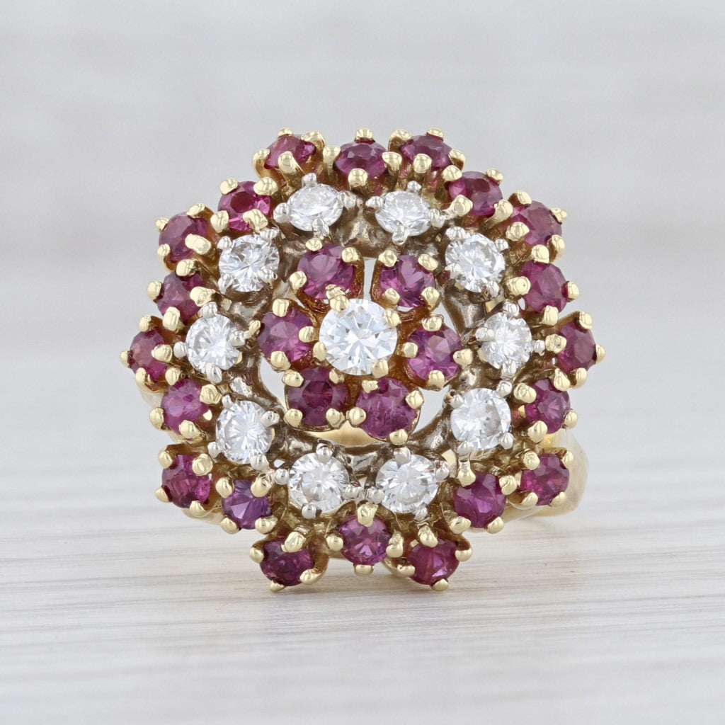 Light Gray 2.15ctw Ruby Diamond Flower Ring 18k Yellow Gold Size 8.25 Cluster Cocktail