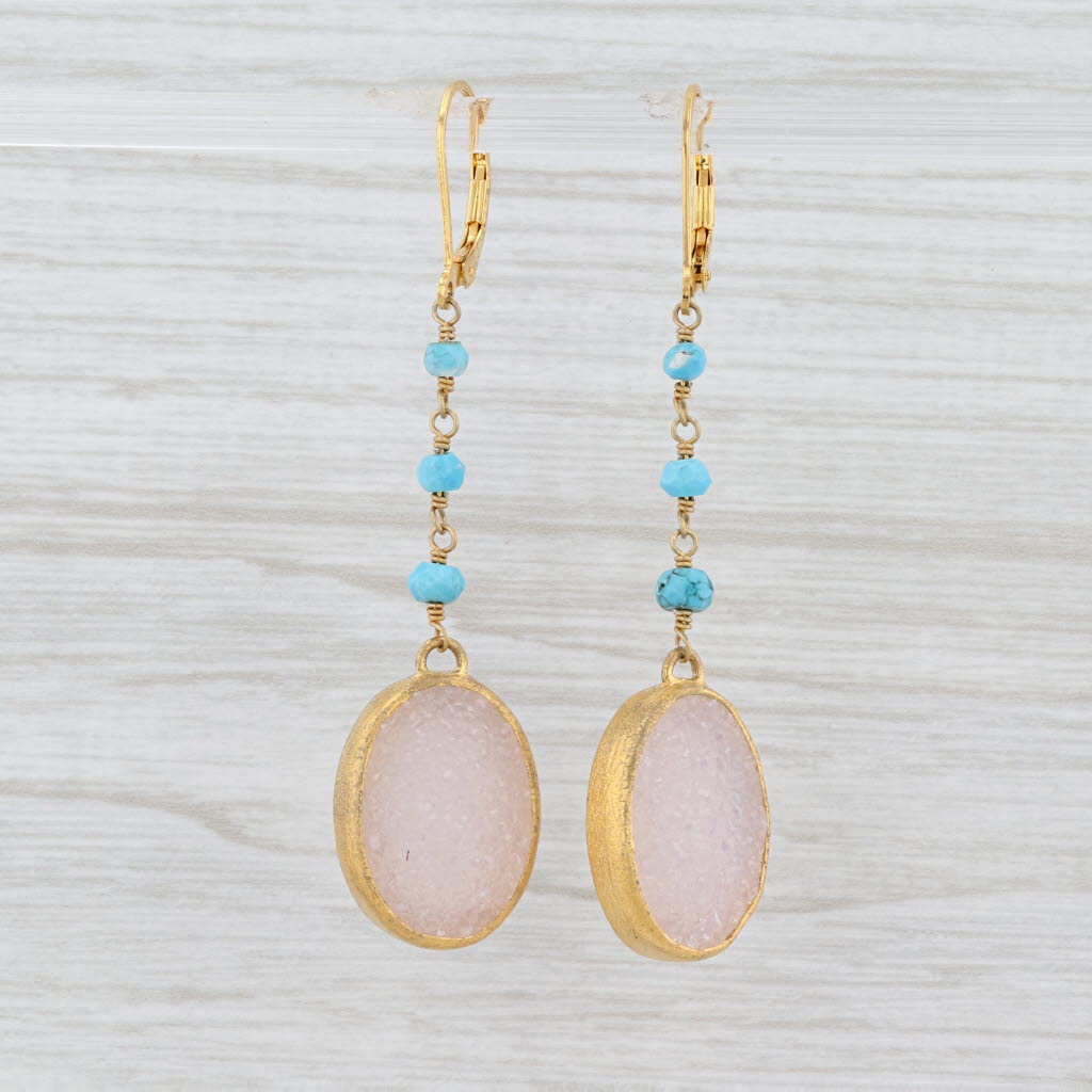 Light Gray New Nina Nguyen Pink Druzy Quartz Turquoise Earrings Sterling Gold Vermeil