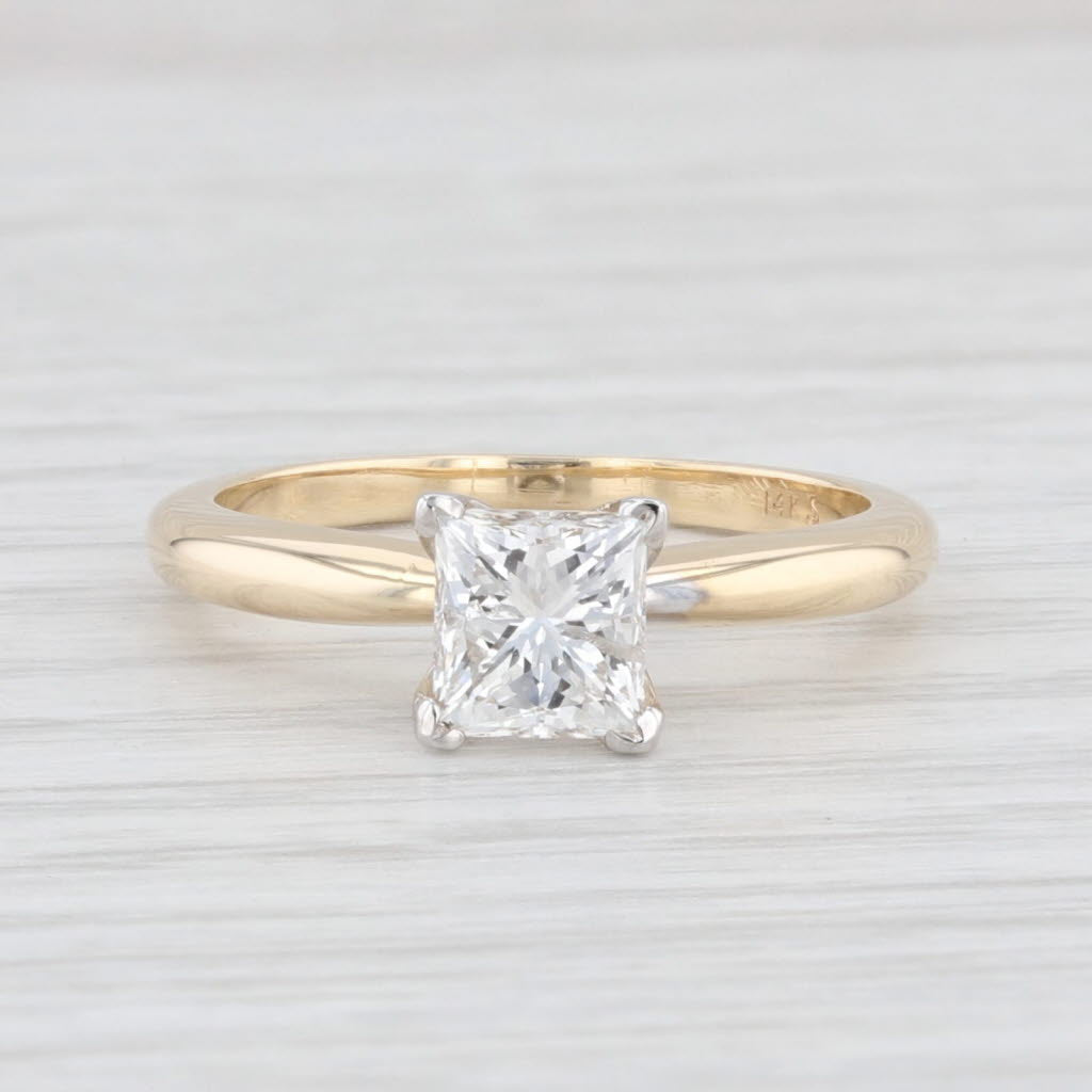 Light Gray 1ct Princess Solitaire Engagement Ring 14k Yellow Gold Size 6.5