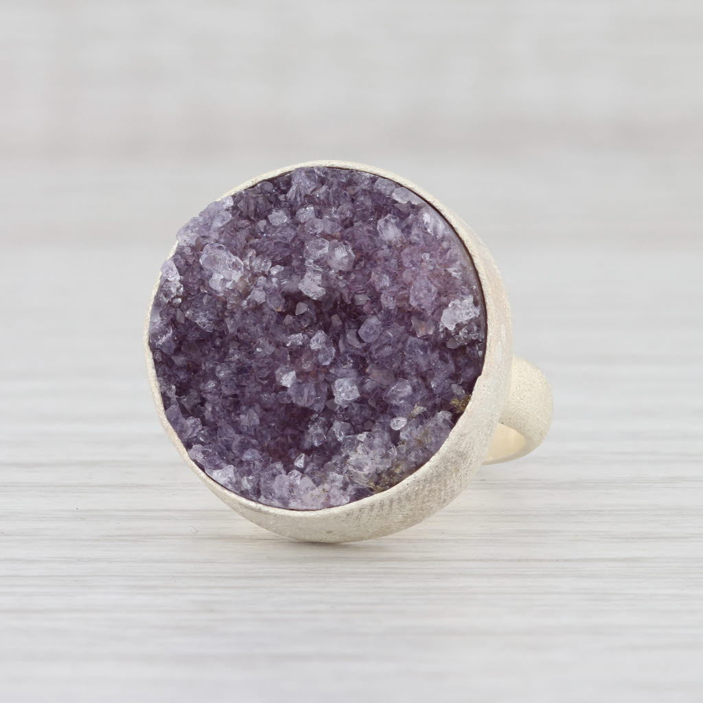 Light Gray New Nina Nguyen Amethyst Druzy Ring Sterling Silver Size 7.25 Statement