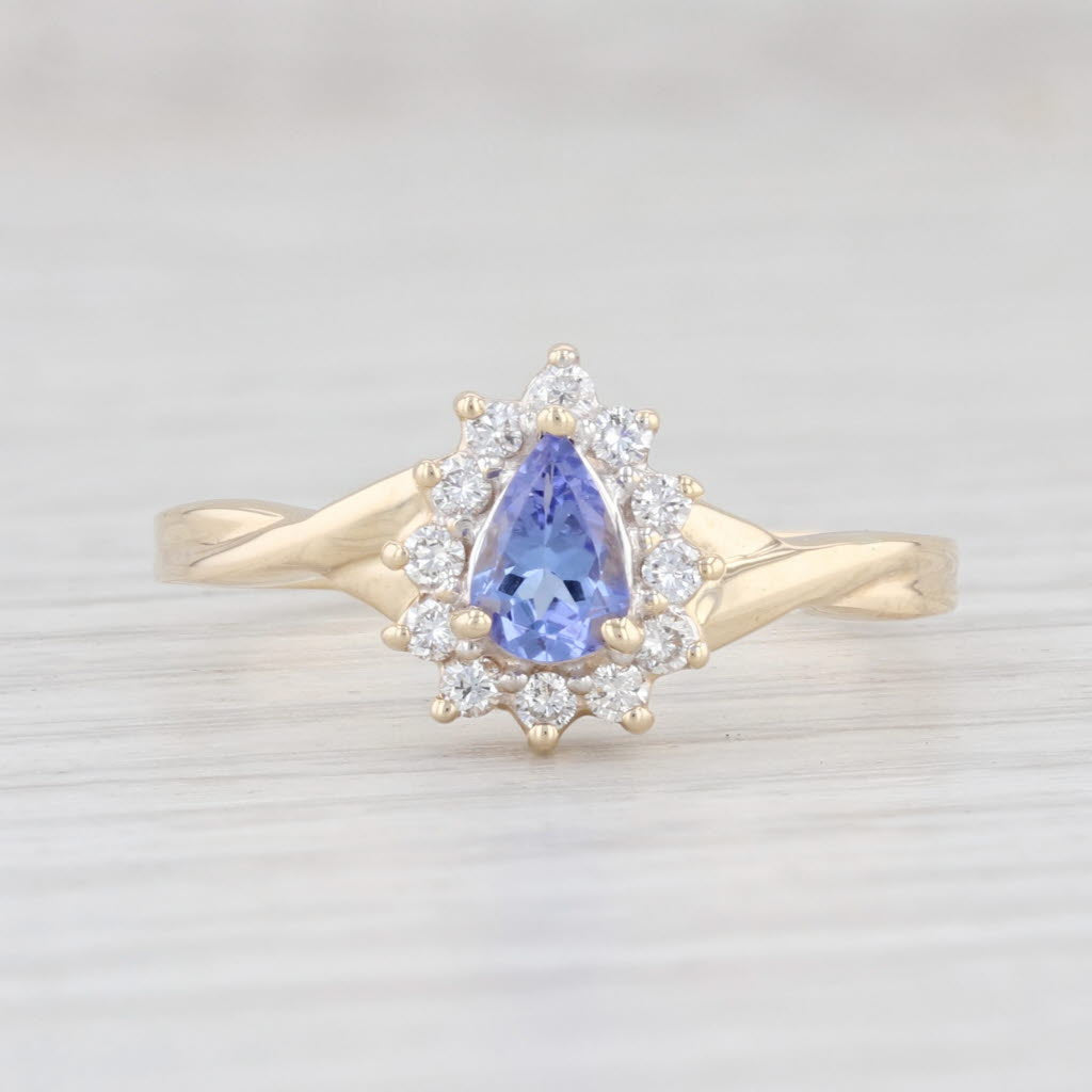 Light Gray 0.69ctw Tanzanite Diamond Halo Ring 14k Yellow Gold Sz 10.25 Engagement Teardrop