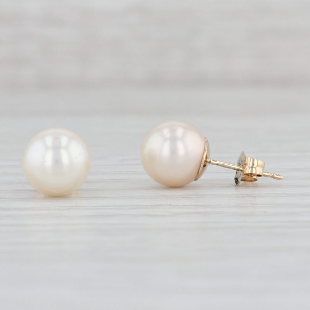 Light Gray Cultured Pearl Stud Earrings 14k Yellow Gold Pierced June Birthstone