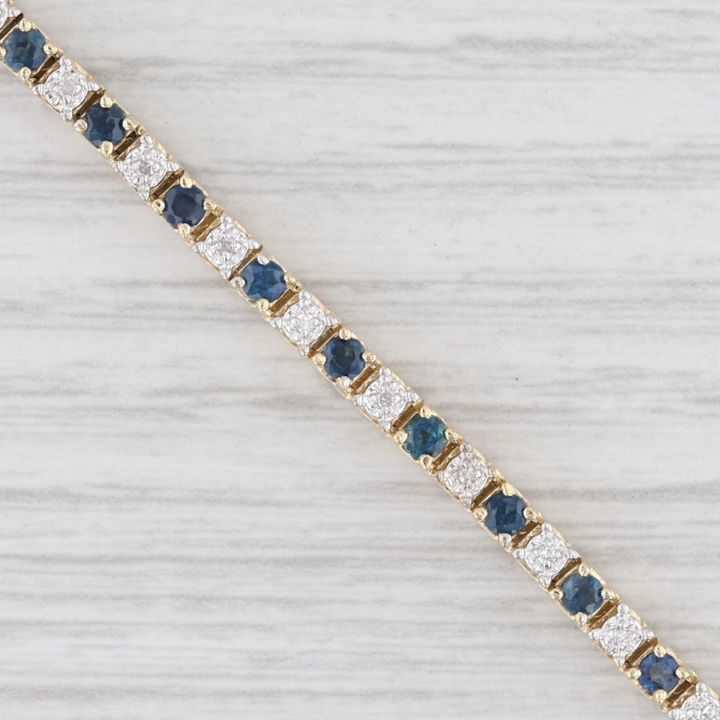 Light Gray 2ctw Blue Sapphire Diamond Tennis Bracelet 14k Yellow Gold 6.75" 2.8mm