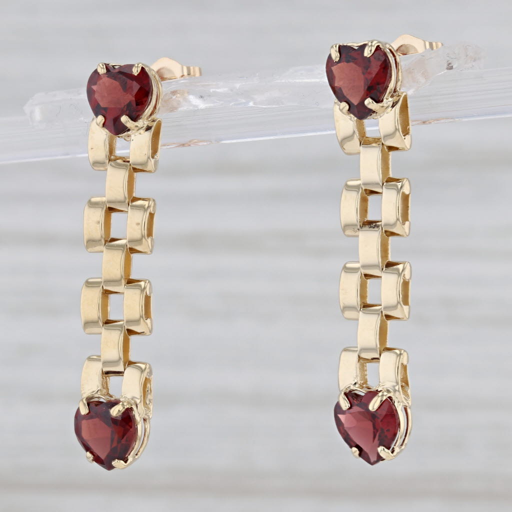 Light Gray 3.40ctw Garnet Hearts Dangle Earrings 14k Yellow Gold January Birthstone