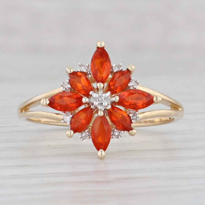 0.55ctw Fire Opal Diamond Flower Ring 14k Yellow Gold Size 9.25
