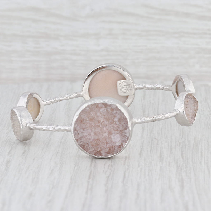 New Nina Nguyen Bangle Bracelet Druzy White Sand Quartz Sterling Silver 8"