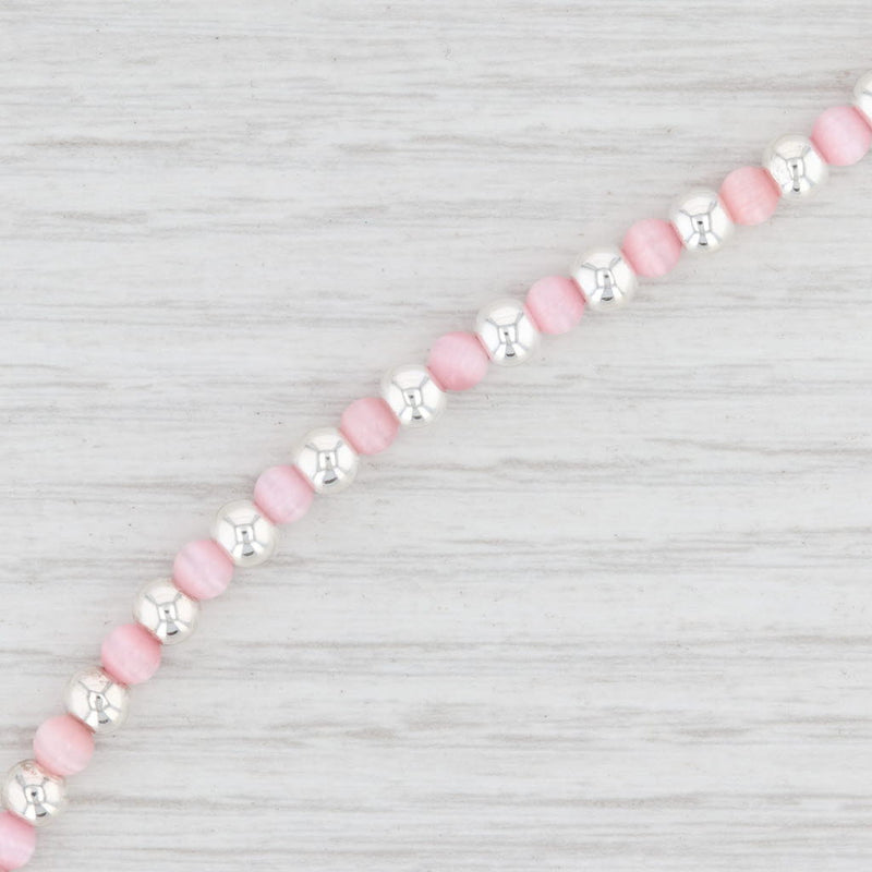 New Pink Glass Bead Bracelet Sterling Silver Chain 6” 5mm Toggle Clasp
