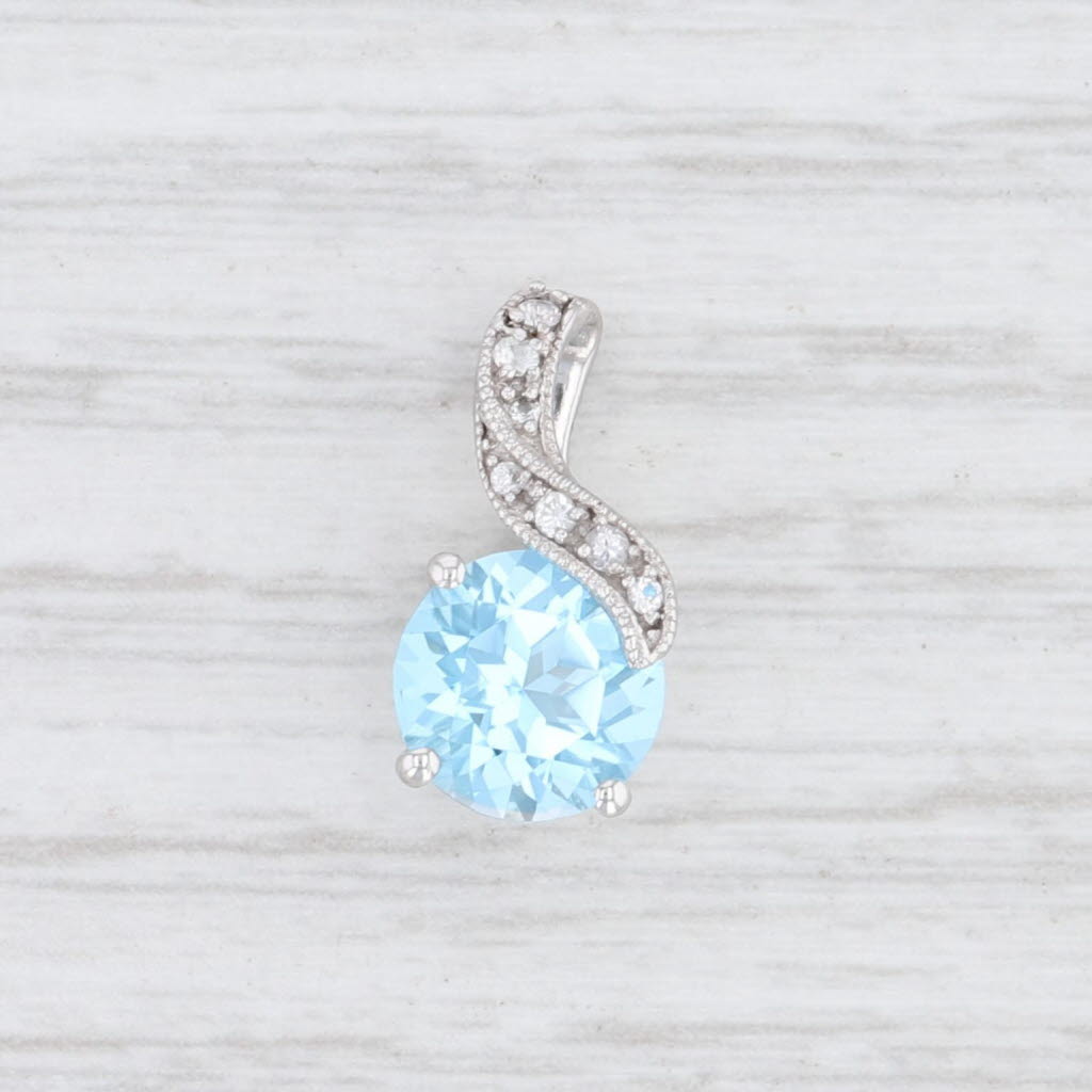 Light Gray New Blue White Topaz Drop Pendant 10k White Gold