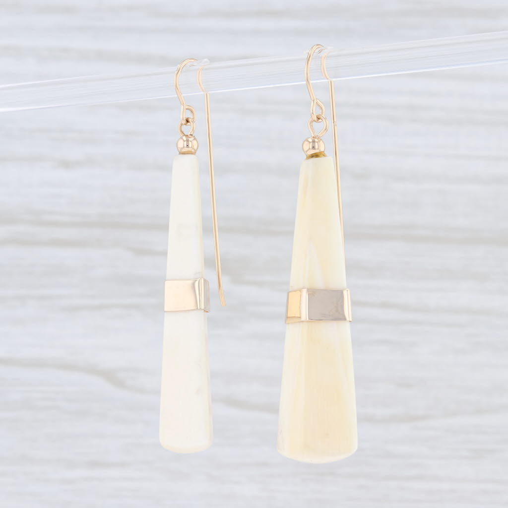 Light Gray Resin Tapering Pyramid Dangle Earrings 14k Yellow Gold Hook Pierced