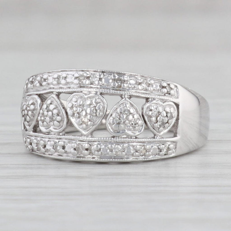 Diamond Hearts Ring 10k White Gold Size 6.25 Women's Band