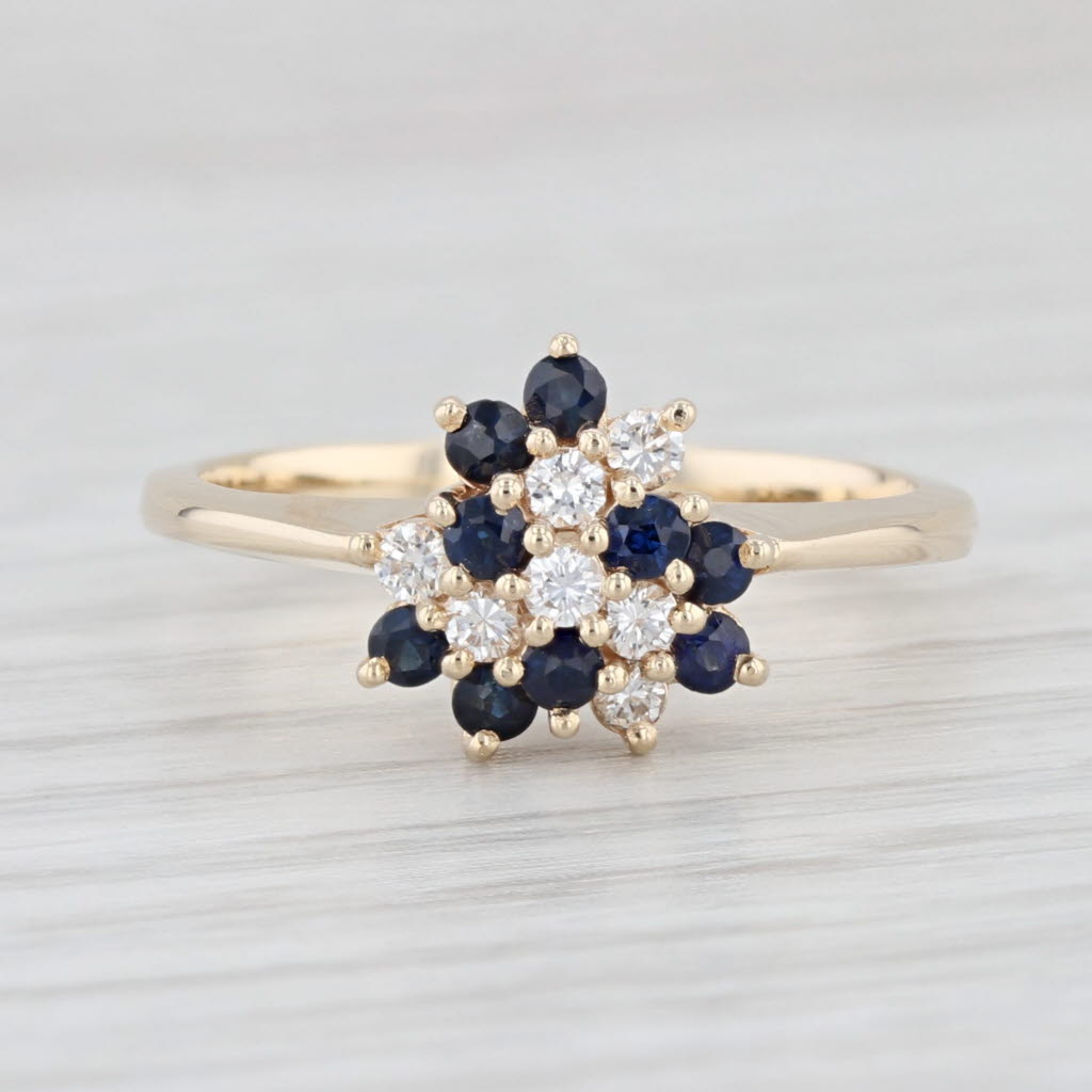 Light Gray 0.44ctw Blue Sapphire Diamond Cluster Ring 14k Yellow Gold Size 6.75