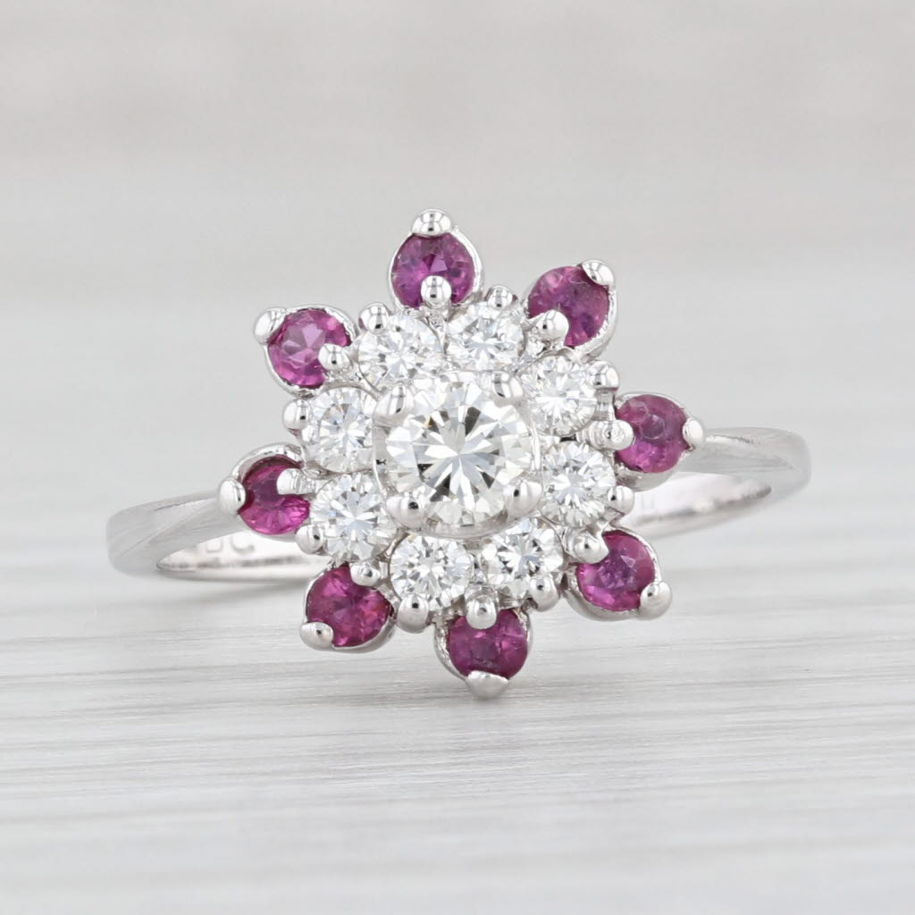 Light Gray 0.80ctw Round Ruby Diamond Halo Ring 14k White Gold Size 6.25