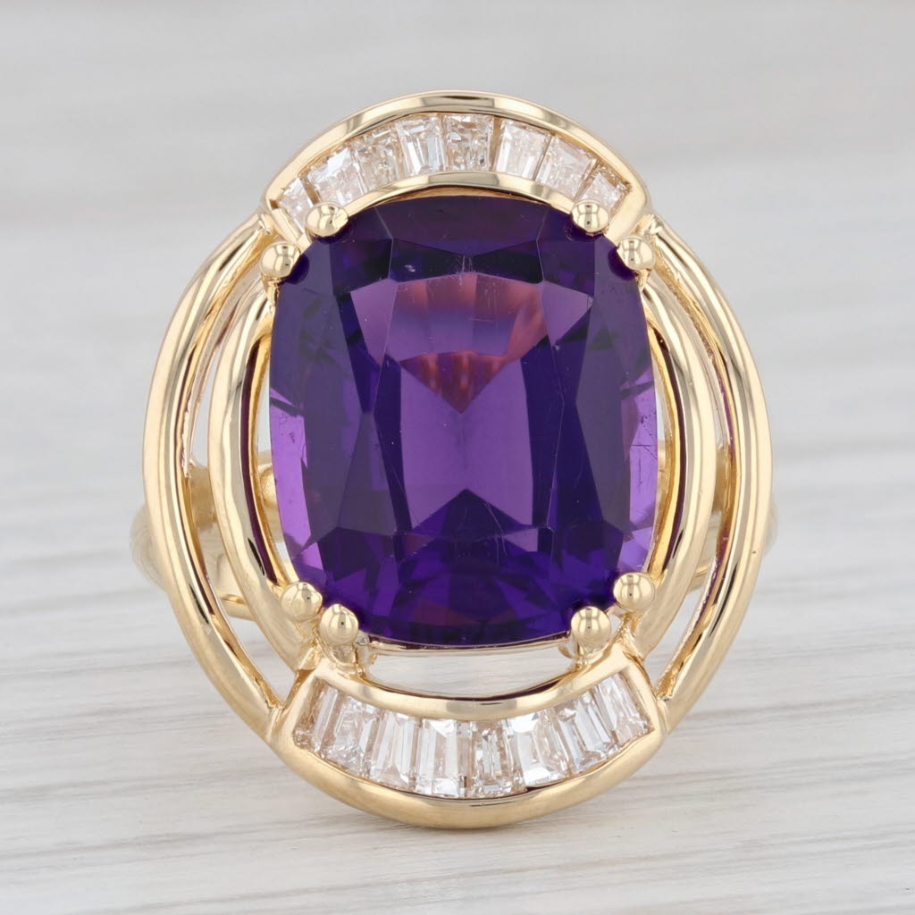 Light Gray 6.48ct Amethyst Diamond Ring 18k Yellow Gold Size 5.25 Cocktail