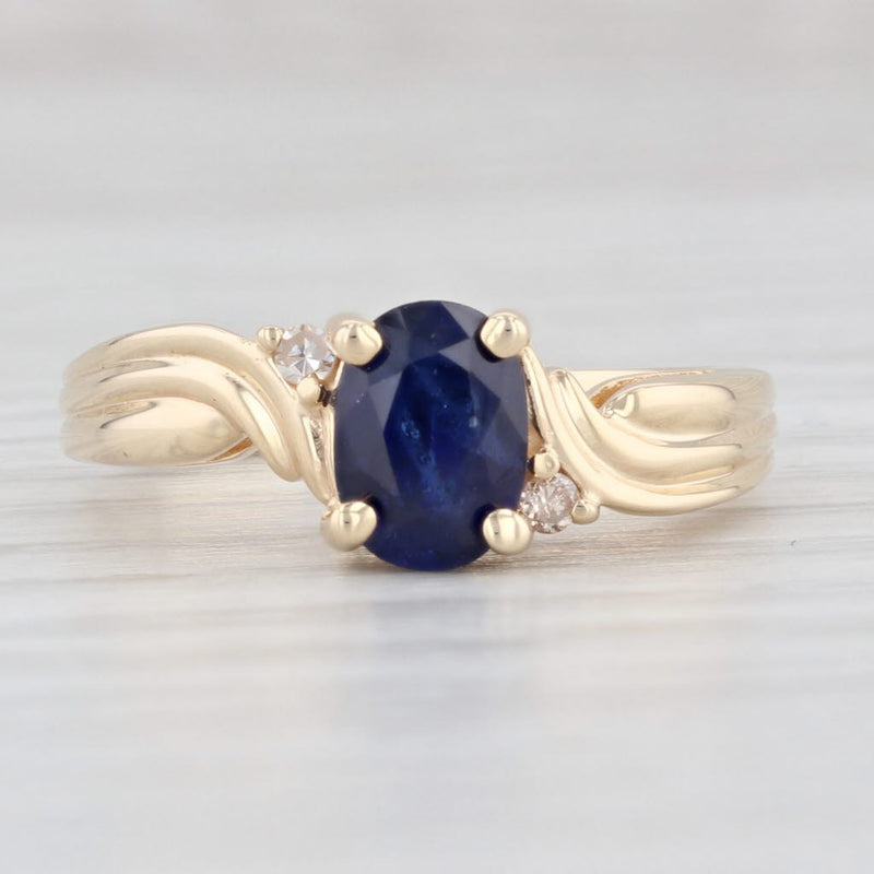 Light Gray 1.03ctw Blue Sapphire Diamond Ring 14k Yellow Gold Oval Solitaire Size 5.75