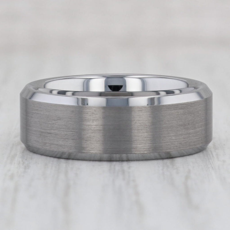 New Men's Brushed Tungsten Ring Beveled Size 10 Comfort Fit Wedding Band