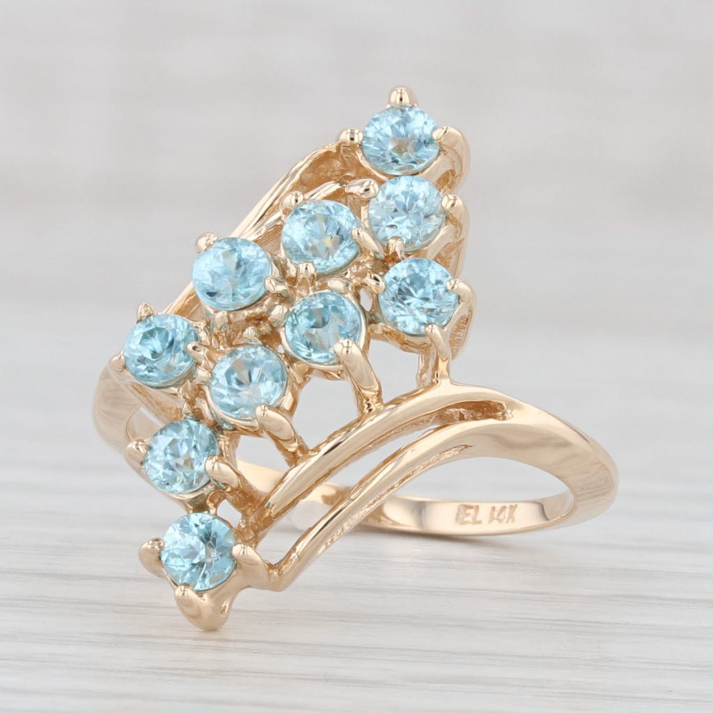 Light Gray 1.40ctw Blue Zircon Cluster Ring 14k Yellow Gold Size 8 Cocktail Bypass