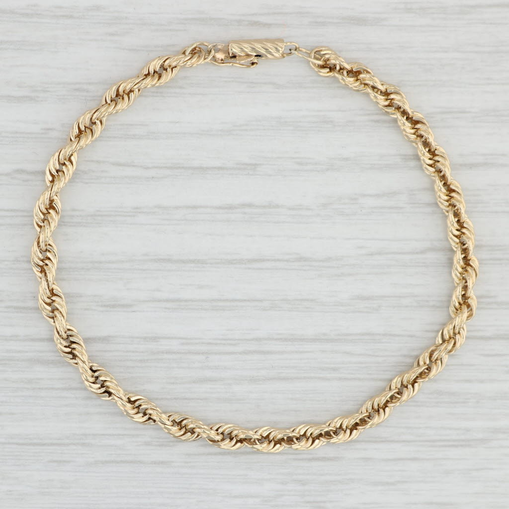 Light Gray Rope Chain Bracelet 14k Yellow Gold 7.25" 3.9mm