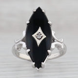 Gray Vintage Onyx Diamond Ring 10k White Gold Signet Size 5.5