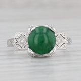 Gray Vintage Green Jadeite Jade Diamond Ring 18k White Gold Size 6.75