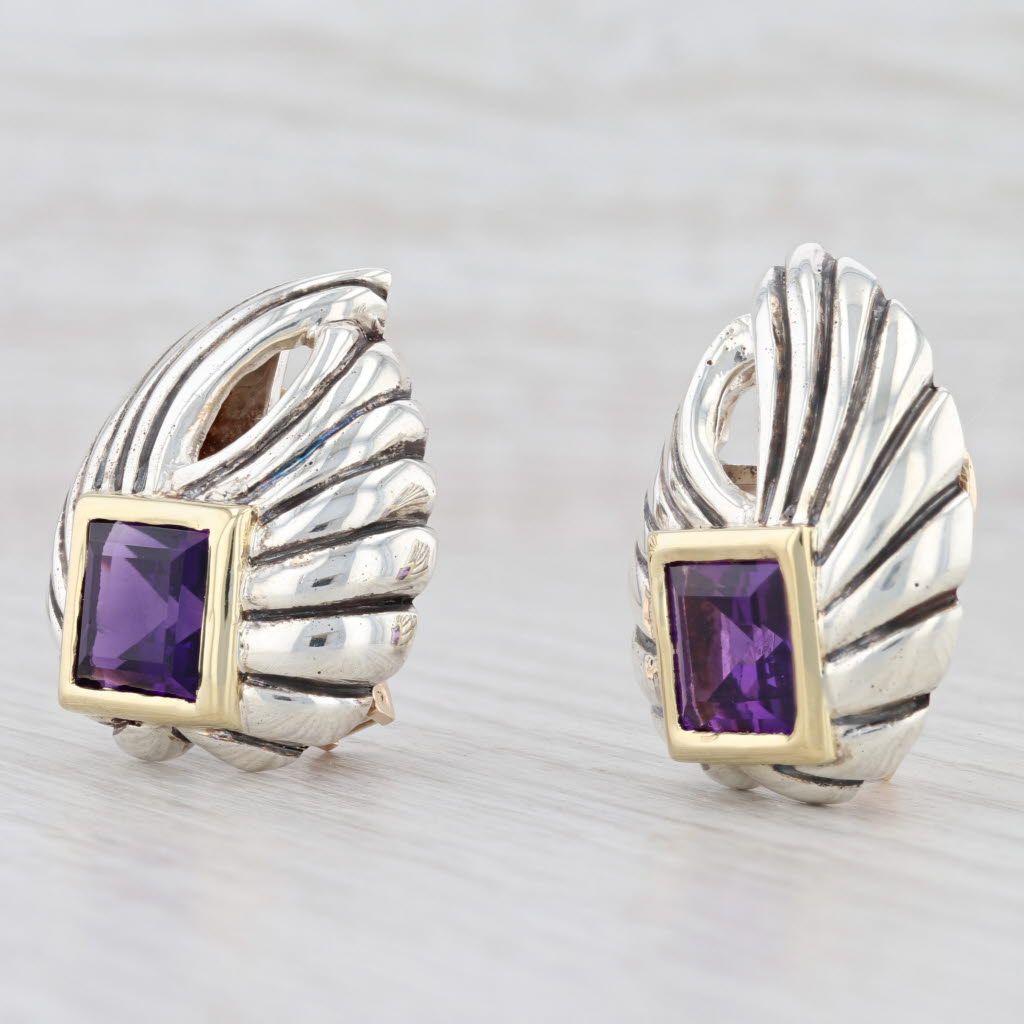 Light Gray 7.25ctw Amethyst Clip-On Earrings 14k Gold Sterling Silver Statement Drops