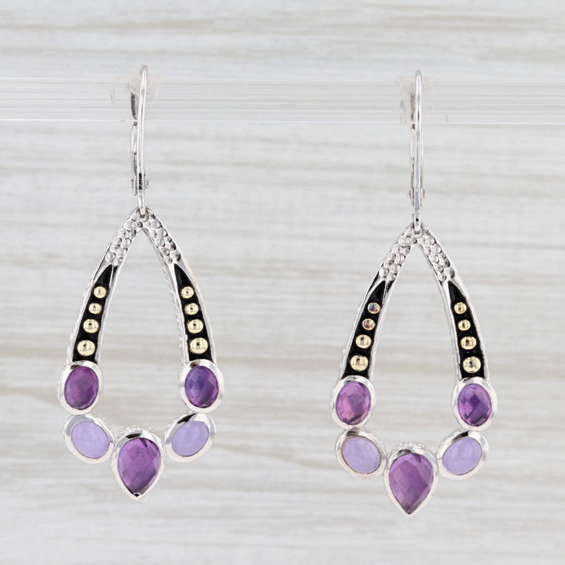 New Amethyst Jade Dangle Earrings Sterling Silver 14k Gold Purple Gemstone
